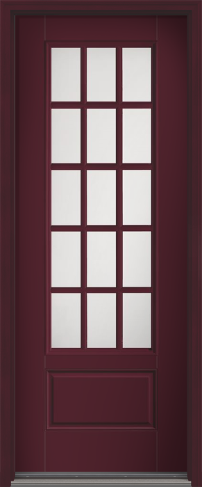 96" Satin Etch Colonial 15 Lite SDL Smooth 3/4 Lite 1 Panel Fiberglass Single Door