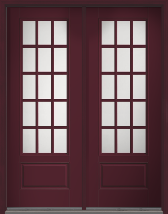 96" Satin Etch Colonial 15 Lite SDL Smooth 3/4 Lite 1 Panel Fiberglass Double Door