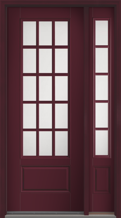 96" Satin Etch Colonial 15 Lite SDL Smooth 3/4 Lite 1 Panel Fiberglass Single Door, Sidelite