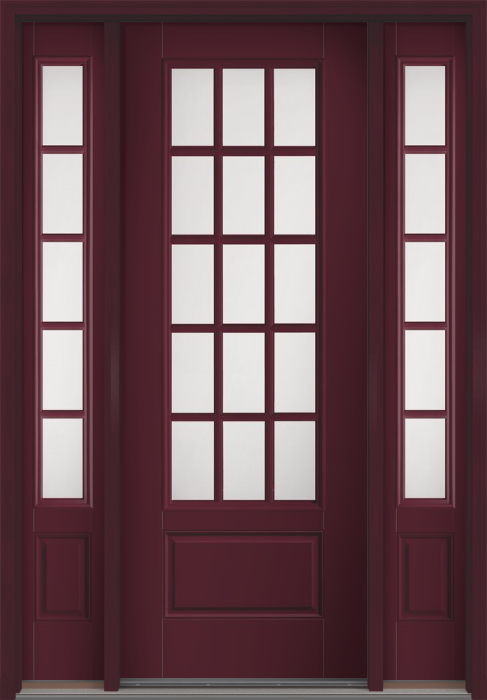 96" Satin Etch Colonial 15 Lite SDL Smooth 3/4 Lite 1 Panel Fiberglass Single Door, Sidelites