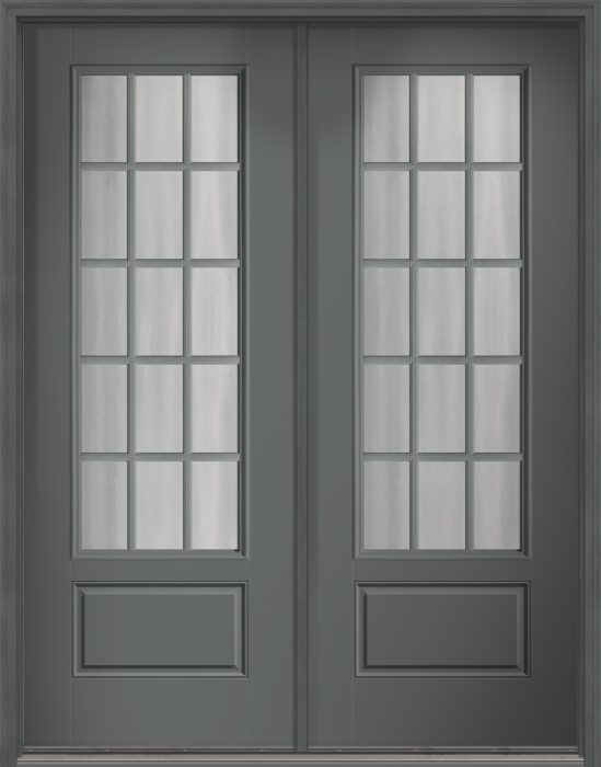 96" Chinchilla Colonial 15 Lite SDL Smooth 3/4 Lite 1 Panel Fiberglass Double Door