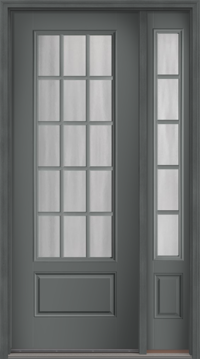96" Chinchilla Colonial 15 Lite SDL Smooth 3/4 Lite 1 Panel Fiberglass Single Door, Sidelite