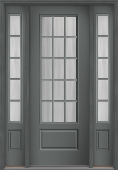 96" Chinchilla Colonial 15 Lite SDL Smooth 3/4 Lite 1 Panel Fiberglass Single Door, Sidelites