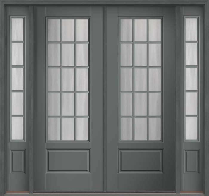 96" Chinchilla Colonial 15 Lite SDL Smooth 3/4 Lite 1 Panel Fiberglass Double Door, Sidelites