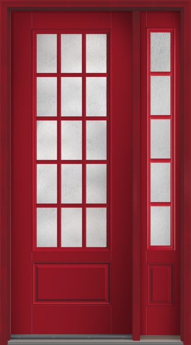 96" Rainglass Colonial 15 Lite SDL Smooth 3/4 Lite 1 Panel Fiberglass Single Door, Sidelite