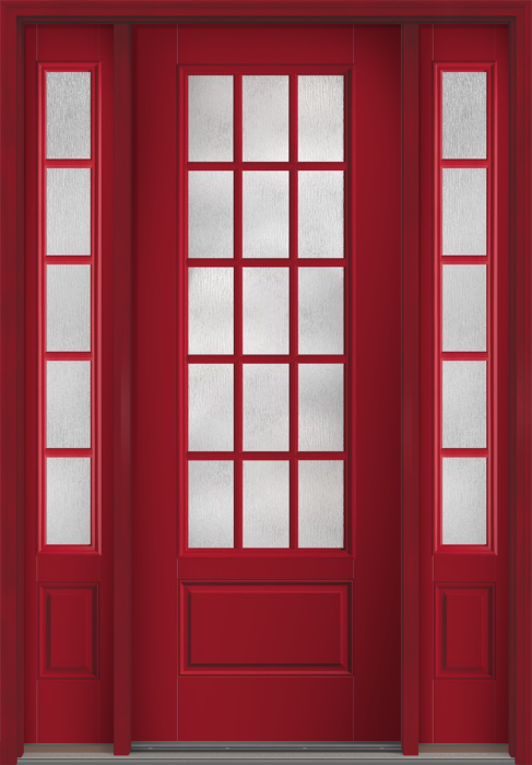 96" Rainglass Colonial 15 Lite SDL Smooth 3/4 Lite 1 Panel Fiberglass Single Door, Sidelites
