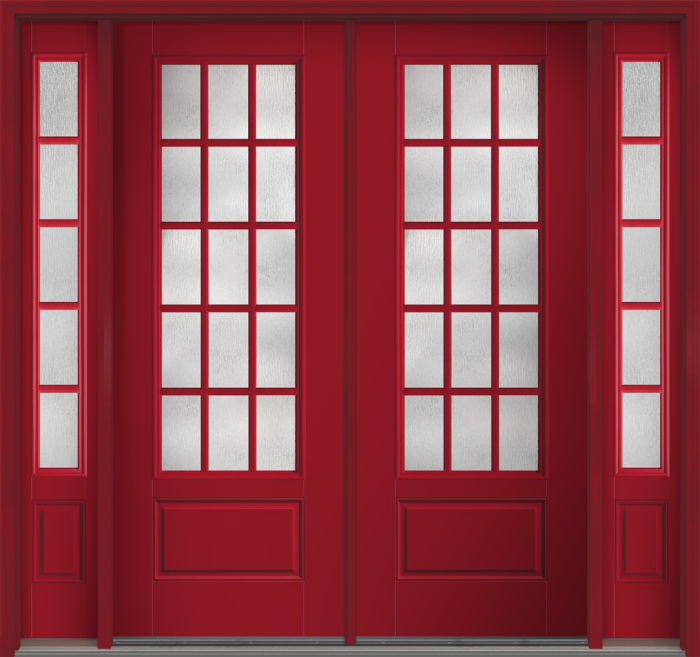 96" Rainglass Colonial 15 Lite SDL Smooth 3/4 Lite 1 Panel Fiberglass Double Door, Sidelites