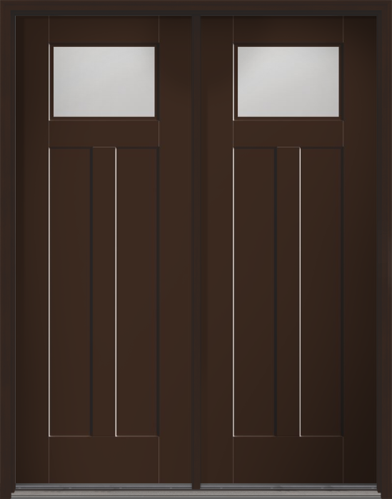 96" Low-E Craftsman Top View 2 Panel Shaker Smooth Fiberglass Double Door