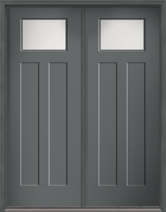 96" Satin Etch Craftsman Top View 2 Panel Shaker Smooth Fiberglass Double Door