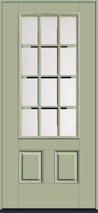 80" Satin Etch Colonial 12 Lite SDL Smooth 3/4 Lite 2 Panel Fiberglass Single Door