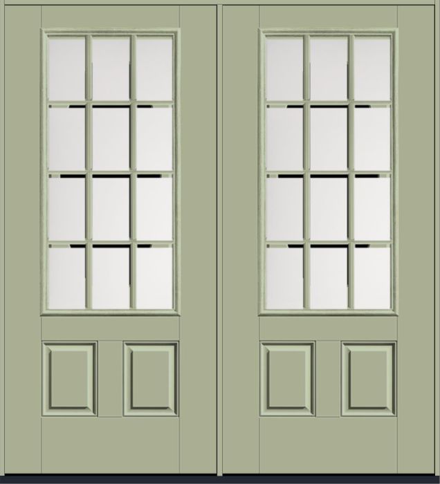 80" Satin Etch Colonial 12 Lite SDL Smooth 3/4 Lite 2 Panel Fiberglass Double Door