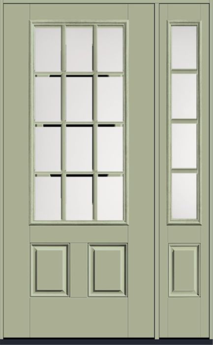 80" Satin Etch Colonial 12 Lite SDL Smooth 3/4 Lite 2 Panel Fiberglass Single Door, Sidelite