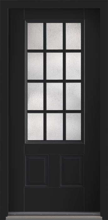 80" Rainglass Colonial 12 Lite SDL Smooth 3/4 Lite 2 Panel Fiberglass Single Door