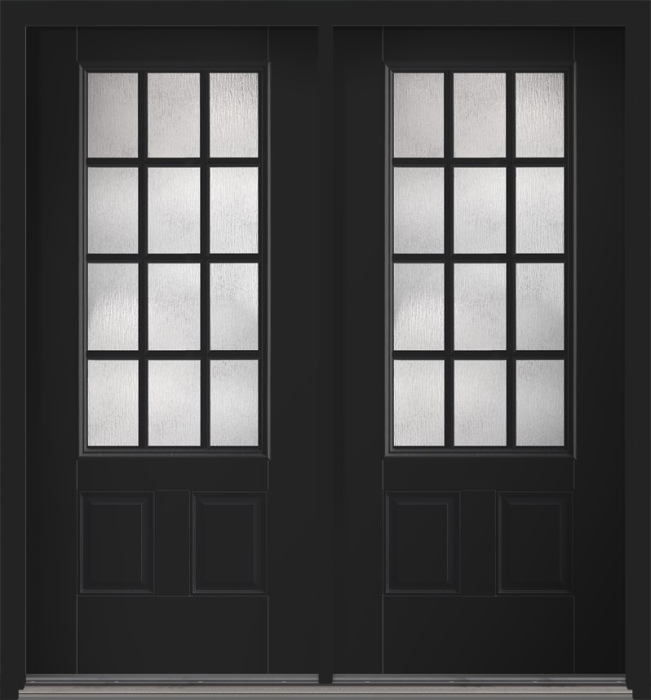 80" Rainglass Colonial 12 Lite SDL Smooth 3/4 Lite 2 Panel Fiberglass Double Door