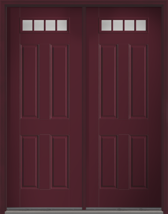 96" Clear 4 Lite 4 Panel Fixed Grilles Smooth Fiberglass Double Door
