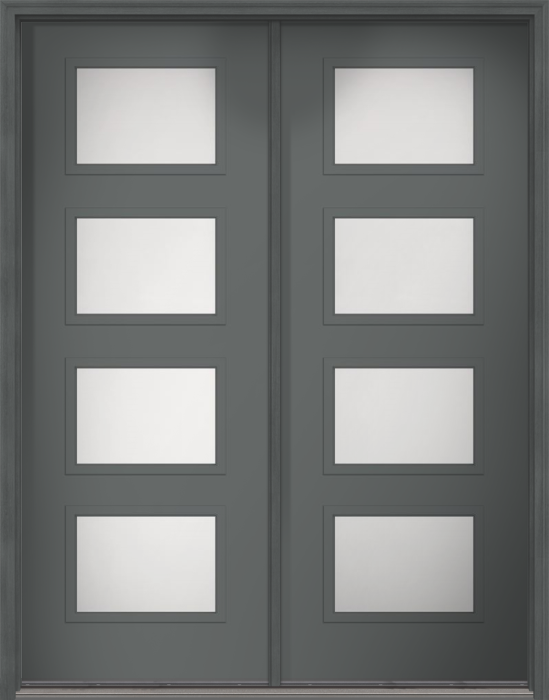 96" Satin Etch Modern Pulse Ari 4-Lite Smooth Fiberglass Double Door