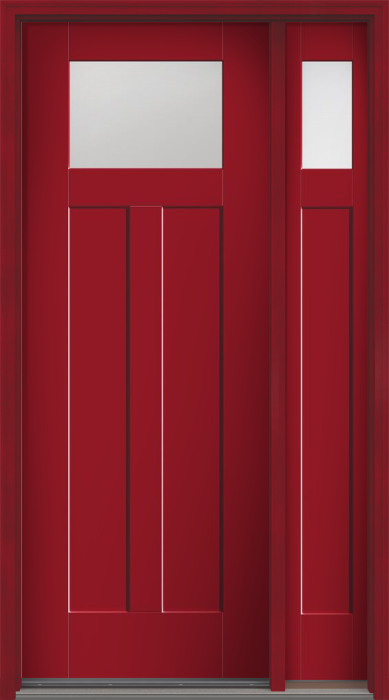 96" Low-E Craftsman Top View 2 Panel Shaker Smooth Flush-Glazed Fiberglass Single Door, Sidelite
