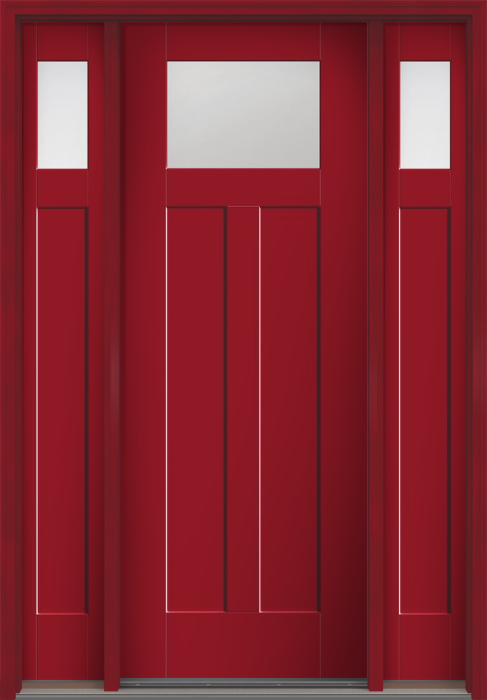 96" Low-E Craftsman Top View 2 Panel Shaker Smooth Flush-Glazed Fiberglass Single Door, Sidelites