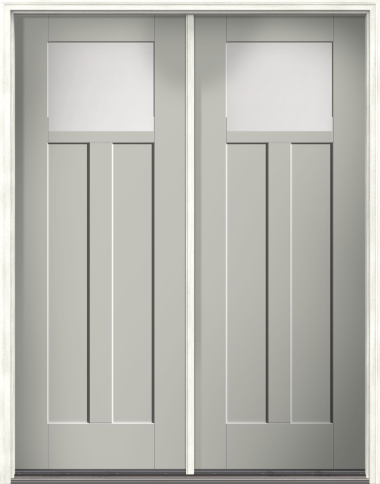 96" Satin Etch Craftsman Lite 2 Panel Shaker Smooth Flush-Glazed Fiberglass Double Door