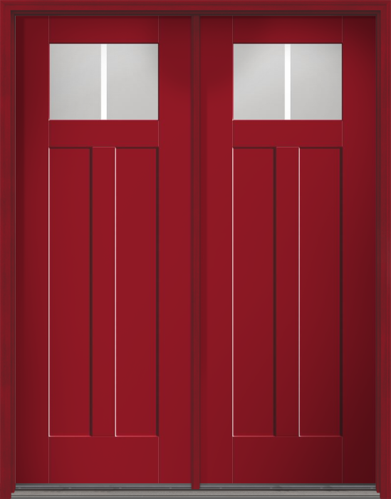 96" Low-E Craftsman 2 Lite 2 Panel Shaker SDL Flat 1-1/8" Smooth Flush-Glazed Fiberglass Double Door