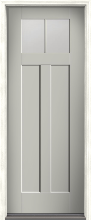 96" Satin Etch Craftsman 2 Lite 2 Panel Shaker SDL Flat 1-1/8" Smooth Flush-Glazed Fiberglass Single Door