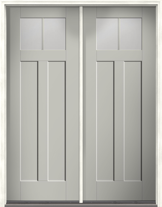 96" Satin Etch Craftsman 2 Lite 2 Panel Shaker SDL Flat 1-1/8" Smooth Flush-Glazed Fiberglass Double Door