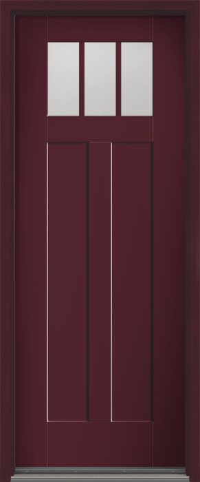 96" Low-E Craftsman 3 Lite 2 Panel Shaker SDL Flat 1-1/8" Smooth Flush-Glazed Fiberglass Single Door