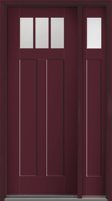 96" Low-E Craftsman 3 Lite 2 Panel Shaker SDL Flat 1-1/8" Smooth Flush-Glazed Fiberglass Single Door, Sidelite