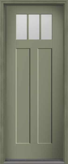 96" Satin Etch Craftsman 3 Lite 2 Panel Shaker SDL Flat 1-1/8" Smooth Flush-Glazed Fiberglass Single Door