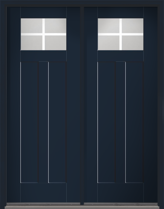 96" Low-E Craftsman 4 Lite 2 Panel Shaker SDL Flat 1-1/8" Smooth Flush-Glazed Fiberglass Double Door