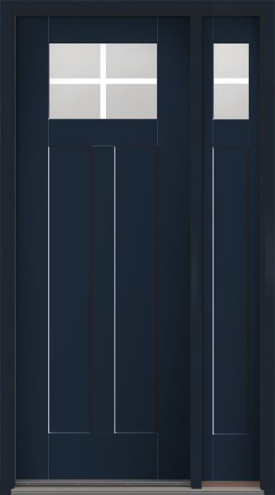 96" Low-E Craftsman 4 Lite 2 Panel Shaker SDL Flat 1-1/8" Smooth Flush-Glazed Fiberglass Single Door, Sidelite