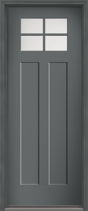 96" Satin Etch Craftsman 4 Lite 2 Panel Shaker SDL Flat 1-1/8" Smooth Flush-Glazed Fiberglass Single Door