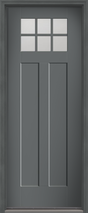 96" Low-E Craftsman 6 Lite 2 Panel Shaker SDL Flat 1-1/8" Smooth Flush-Glazed Fiberglass Single Door