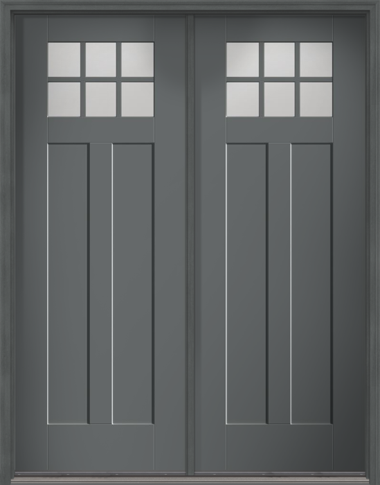 96" Low-E Craftsman 6 Lite 2 Panel Shaker SDL Flat 1-1/8" Smooth Flush-Glazed Fiberglass Double Door