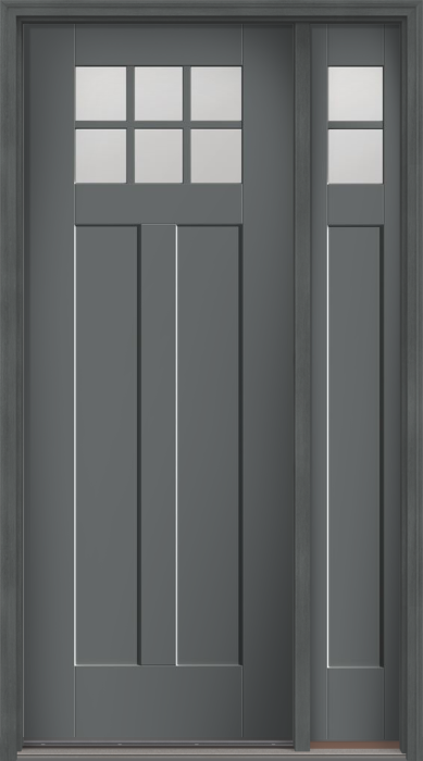 96" Low-E Craftsman 6 Lite 2 Panel Shaker SDL Flat 1-1/8" Smooth Flush-Glazed Fiberglass Single Door, Sidelite