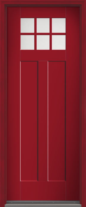 96" Satin Etch Craftsman 6 Lite 2 Panel Shaker SDL Flat 1-1/8" Smooth Flush-Glazed Fiberglass Single Door