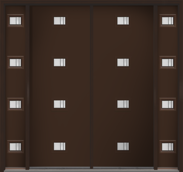 96" Axis Modern Pulse Echo 4-Lite Centered Smooth Fiberglass Double Door, Sidelites