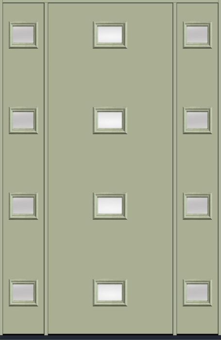 96" Low-E Modern Pulse Echo 4-Lite Centered Smooth Fiberglass Single Door, Sidelites