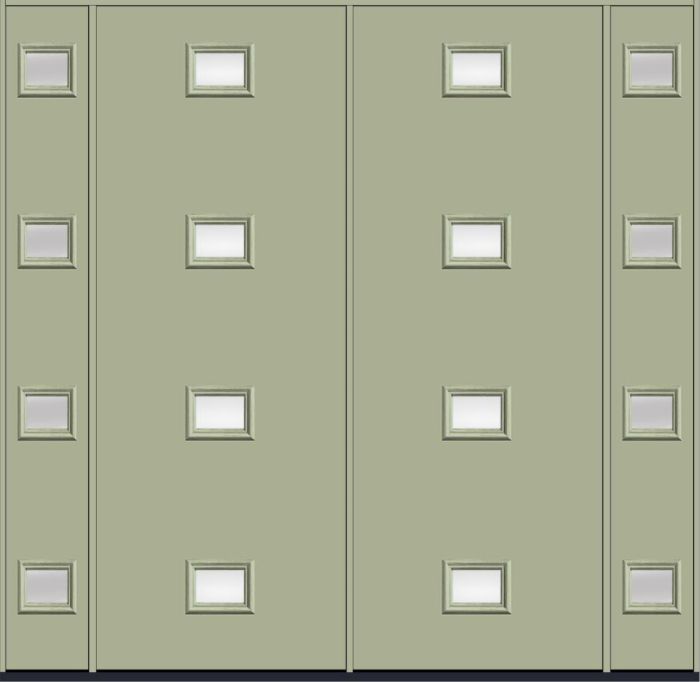 96" Low-E Modern Pulse Echo 4-Lite Centered Smooth Fiberglass Double Door, Sidelites
