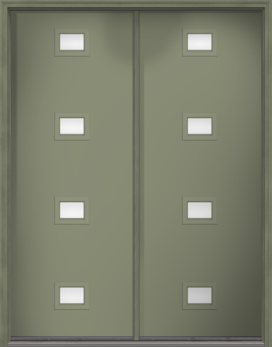 96" Clear Modern Pulse Echo 4-Lite Centered Smooth Fiberglass Double Door