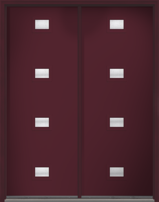 96" Chord Modern Pulse Echo 4-Lite Centered Smooth Fiberglass Double Door