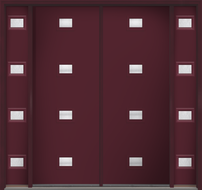 96" Chord Modern Pulse Echo 4-Lite Centered Smooth Fiberglass Double Door, Sidelites