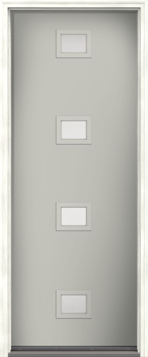 96" Satin Etch Modern Pulse Echo 4-Lite Centered Smooth Fiberglass Single Door