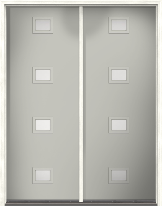 96" Satin Etch Modern Pulse Echo 4-Lite Centered Smooth Fiberglass Double Door