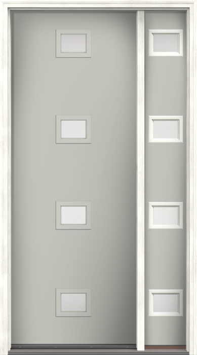 96" Satin Etch Modern Pulse Echo 4-Lite Centered Smooth Fiberglass Single Door, Sidelite