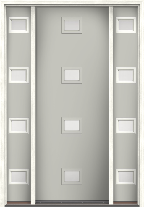 96" Satin Etch Modern Pulse Echo 4-Lite Centered Smooth Fiberglass Single Door, Sidelites