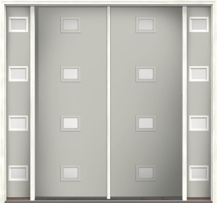 96" Satin Etch Modern Pulse Echo 4-Lite Centered Smooth Fiberglass Double Door, Sidelites