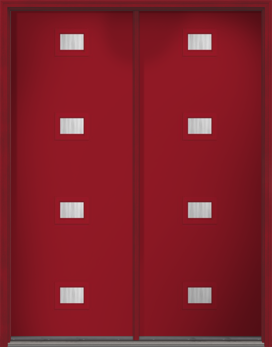 96" Chinchilla Modern Pulse Echo 4-Lite Centered Smooth Fiberglass Double Door