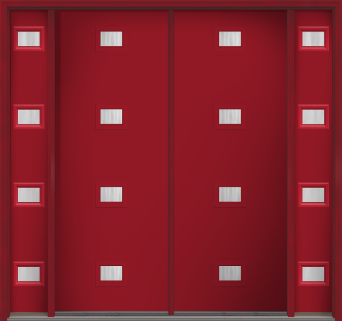 96" Chinchilla Modern Pulse Echo 4-Lite Centered Smooth Fiberglass Double Door, Sidelites