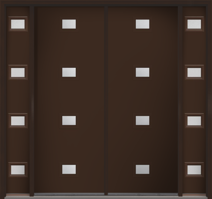 96" Granite Modern Pulse Echo 4-Lite Centered Smooth Fiberglass Double Door, Sidelites
